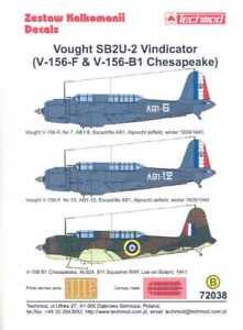 Techmod Decals 1/72 VOUGHT SB2U-2 VINDICATOR British & French Versions