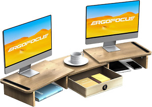 Dual Monitor Stand Riser with Drawer-Adjustable Length and Angle, Monitor Stand