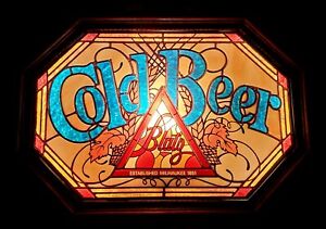 Blatz Beer Stained Glass Sytle Lighted Sign COLD BEER c1981