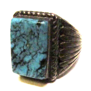 Vintage Old Pawn YAZZIE Navajo Men's Turquoise Silver Ring Size 8+