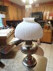 Vintage Ribbed White Milk Glass GWTW Hurricane Oil Lamp Shade Magnet Base 23