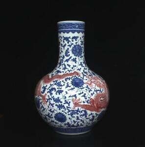 Old Chinese Blue and White Porcelain Vase w/ dragon Qianlong MK 50CM