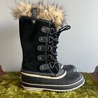 SOREL Joan of Arctic Womens Black Suede Faux Fur Waterproof Snow Boots Size 7.5
