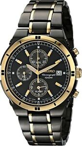 NEW* Seiko Men's SNAA30 Stainless Steel Two-Tone Black Watch MSRP $495