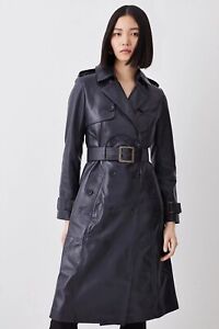 New Womens Slim Fit Trench Coat Style Moto Real Leather Long Jacket Gift All Sz