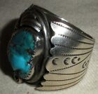VINTAGE NAVAJO TURQUOISE STERLING SILVER RING GREAT STAMPWORK SIZE 12.5 vafo