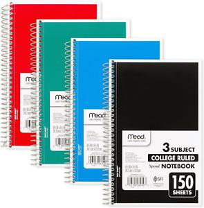 Small Spiral Notebook, 3-Subject, College Ruled Paper, 9-1/2 x 5-1/2, 150 S...