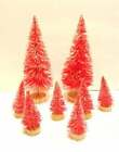 Lot 8 RED Mini Miniature Snow Flocked Sisal Bottle Brush Xmas Christmas Trees
