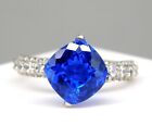 4.42 Gm Lustrous Blue Tanzanite & CZ 925 Sterling Silver Engagement Ring US 8