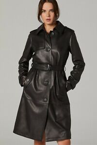 Women Leather Trench Coat Black Pure Lambskin Biker Long Coat Size S M L XL- 231