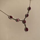 Ruby & Cubic Zirconia  12” Necklace 925 Sterling Silver Womens/ Prettier In Real