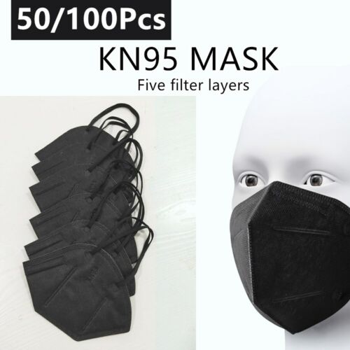 50/100 Pcs Black KN95 Face Mask 5 Layers Cover Protection Respirator Masks KN95
