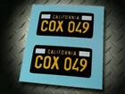 Cox License Plate Decals for Dune Buggy or Baja Bug • Black Pair • Vintage Style