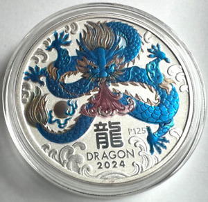 2024 Australia 1 oz Silver Lunar Dragon BU Perth Mint Coin Blue Colorized