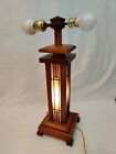 Table Lamp Tiffany Mission Style Brown Amber Green Stained Glass [BASE ONLY]