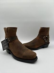 OLD WEST Men's Cushioned Short Harness Brown Leather Boots, Side Zipper Sz 12 D