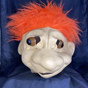 VTG 1990s Russ Rubber Troll Head Mask Orange Hair Eyes Nose Adult Size