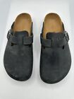 Birkenstock Boston Dark Gray Leather Slip On Sandals Clogs Mule Women Sz 37/ L6