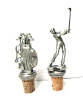 New ListingGolf Themed Pewter Cork Wine Bottle Stoppers Lot of 2