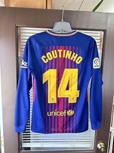 RARE Authentic Nike FC Barcelona #14 Coutinho 2017 Long Sleeve Soccer Jersey Kit