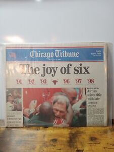 Chicago Bulls Championship #6 Chicago Tribune June 15, 1998 Jordan Game Winner!