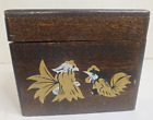 Vintage Wooden RECIPE BOX Farmhouse ROOSTER Hinged Lid Chest w/ Dividers