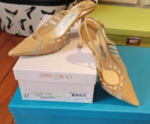 JIMMY CHOO Beige/Camel Suede & Leather Pointed Toe Slingback “Bambi”– Size 37