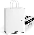 100pcs-5.25x3.25x8 White Paper Bags with handles, Gifts,Retail,Party,Wedding Bag