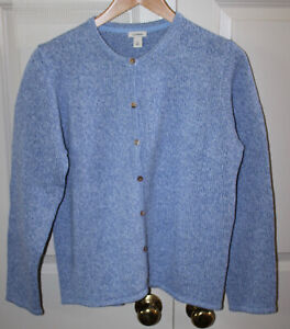 LL Bean Women's Marled Cotton Cardigan Sweater LG NEW Wisteria Blue