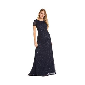 Adrianna Papell Sequin Gown, Women's Short-Sleeve All Over Sequin Formal Gown