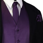 SOLID Men's Dress Vest & Neck Tie Hankie Set For Suit or Tuxedo Formal Wedding