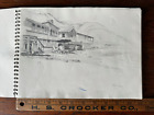 Antique Still Life 1940s ORIGINAL Sketchbook Pencil Drawing Malibu BEACH Scene