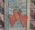 New ListingPrimitive Heart Ornaments Tattered Quilt Americana Faded Red Blue - HANDMADE