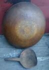 Early Primitive Huge Turned Wooden Bowl & Paddle 15