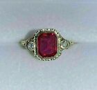 2Ct Lab-Created Red Ruby Engagement Ring 14k Yellow Gold Finish