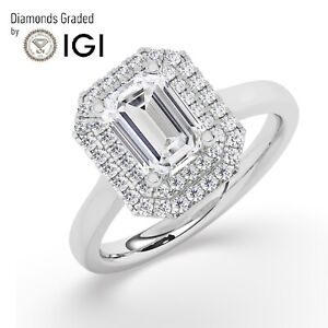 IGI ,3.0 CT, Solitaire Lab-Grown Emerald Diamond Engagement Ring, 18K White Gold