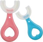2Pcs U-Shaped Kids Toothbrush,Soft Manual Training Toothbrush for Kids Blue+Pink