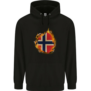 The Norwegian Flag Fire Effect Norway Mens 80% Cotton Hoodie