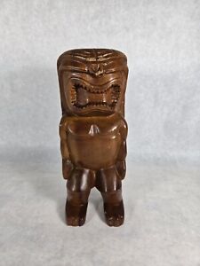 Vintage Hawaiian Hand Carved Wood Tiki God  Idol Statue Figure 10 X 3.5”