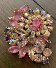 Vtg Juliana D&E Pink and AuroraBorealis Marquise Glass and Rhinestone Brooch Pin