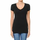Ambiance V-Neck Short Sleeve T Shirt Basic Plain Solid Top Stretchy Cotton Tee