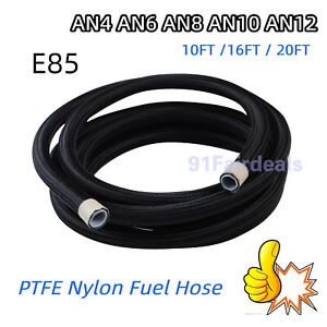 AN4/AN6/AN8/AN10/AN12 Nylon PTFE Fuel Line Hose Oil Gas Line 10/16/20FT for E85