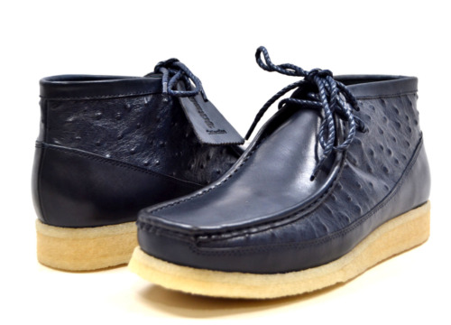 NEW British Walker Mens Casual Shoes Wallabee Style Walker Ostrich Navy Blue