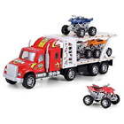 Rescue Truck Hauler with Trailer and 4 ATVs Big Rig Toy Truck 1:48 Scale