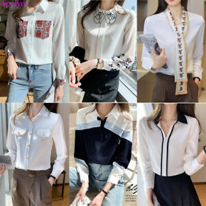 Office Lady Korean Chiffon Button Down Shirts Business Career Work Blouse Tops
