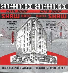 Vintage 1939 Map Brochure HOTEL SHAW San Francisco Golden Gate Int'l Exposition