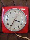 Vintage General Electric Red Kitchen Wall Clock Mid Century Modern  2H20 Works