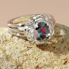 925 Sterling Silver Rainbow Mystical Fire Topaz Wedding Engagement Ring Size 10