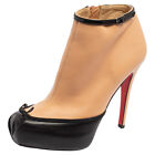 Christian Louboutin Beige/Black Leather Bow Ankle Boots Size 36.5