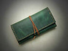 Green Handmade Waxed Leather Tobacco Pouch Handcrafted Rolling Cigarettes Case